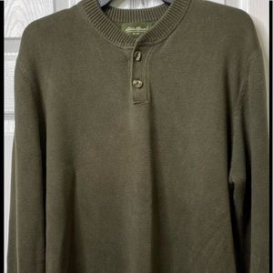 Vintage EDDIE BAUER  Sweater 100% Cotton Olive Green Size XL-T Pullover
